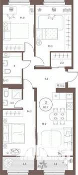 3-к квартира, вторичка, 86м2, 7/16 этаж