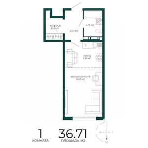 1-к квартира, строящийся дом, 37м2, 11/17 этаж
