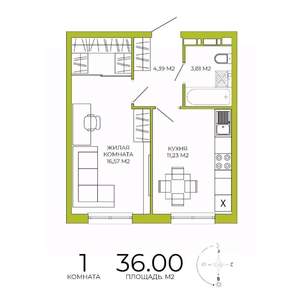 1-к квартира, строящийся дом, 36м2, 11/18 этаж