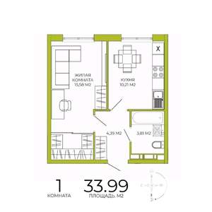 1-к квартира, строящийся дом, 34м2, 4/18 этаж