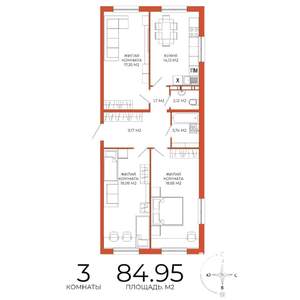 3-к квартира, строящийся дом, 85м2, 10/18 этаж