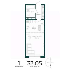 1-к квартира, строящийся дом, 33м2, 5/17 этаж