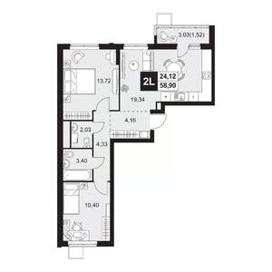 3-к квартира, вторичка, 59м2, 4/20 этаж