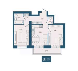 2-к квартира, вторичка, 57м2, 12/17 этаж