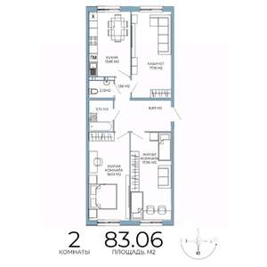2-к квартира, строящийся дом, 83м2, 14/18 этаж