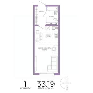 1-к квартира, строящийся дом, 33м2, 6/17 этаж