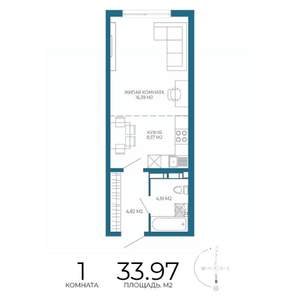 1-к квартира, строящийся дом, 34м2, 8/17 этаж