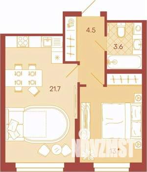 2-к квартира, вторичка, 43м2, 6/17 этаж