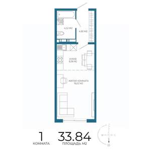 1-к квартира, строящийся дом, 34м2, 8/17 этаж