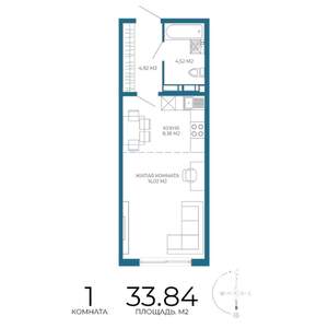 1-к квартира, строящийся дом, 34м2, 6/17 этаж