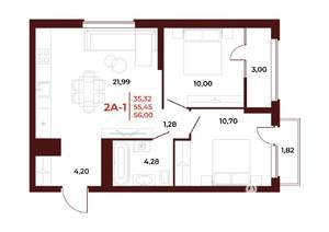 2-к квартира, вторичка, 56м2, 16/18 этаж