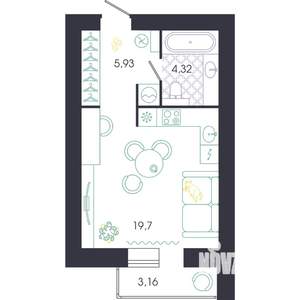 Студия квартира, строящийся дом, 32м2, 7/14 этаж