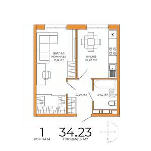 1-к квартира, строящийся дом, 34м2, 14/18 этаж