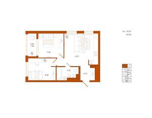 2-к квартира, вторичка, 54м2, 1/18 этаж