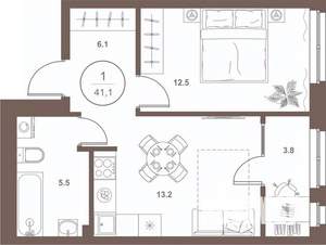 1-к квартира, вторичка, 41м2, 2/16 этаж