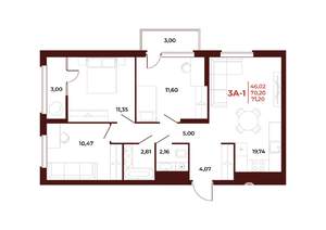 3-к квартира, вторичка, 71м2, 3/18 этаж