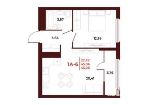 1-к квартира, вторичка, 45м2, 12/18 этаж