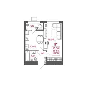 1-к квартира, вторичка, 39м2, 17/17 этаж