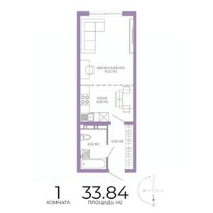 1-к квартира, строящийся дом, 34м2, 10/17 этаж