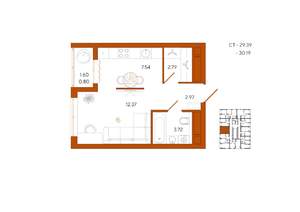 1-к квартира, вторичка, 30м2, 1/18 этаж