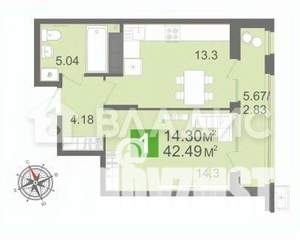 1-к квартира, вторичка, 43м2, 12/17 этаж