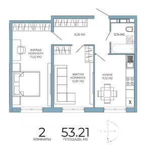 2-к квартира, строящийся дом, 53м2, 9/18 этаж
