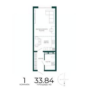 1-к квартира, строящийся дом, 34м2, 8/17 этаж