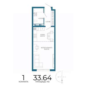 1-к квартира, строящийся дом, 34м2, 15/17 этаж