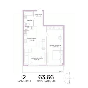 2-к квартира, строящийся дом, 64м2, 4/17 этаж