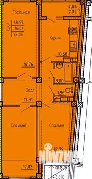 3-к квартира, строящийся дом, 78м2, 2/18 этаж