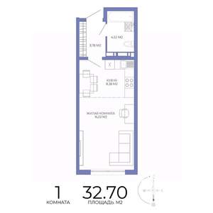 1-к квартира, строящийся дом, 33м2, 11/17 этаж