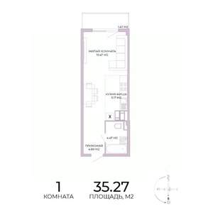 1-к квартира, строящийся дом, 35м2, 2/17 этаж