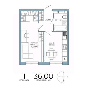 1-к квартира, строящийся дом, 36м2, 18/18 этаж