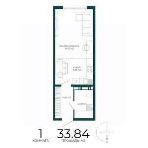 1-к квартира, строящийся дом, 34м2, 11/17 этаж