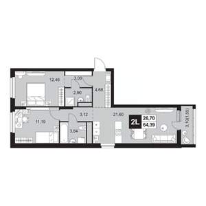 3-к квартира, вторичка, 64м2, 1/20 этаж