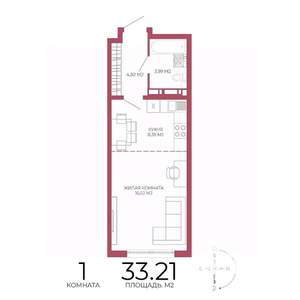 1-к квартира, строящийся дом, 33м2, 7/18 этаж