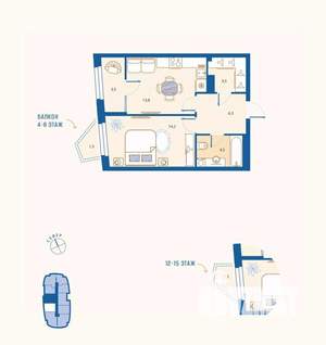 1-к квартира, вторичка, 46м2, 9/16 этаж