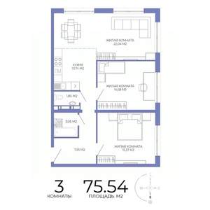 3-к квартира, строящийся дом, 76м2, 3/17 этаж