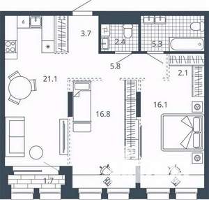 2-к квартира, вторичка, 75м2, 9/24 этаж
