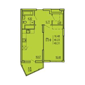 1-к квартира, вторичка, 48м2, 2/17 этаж