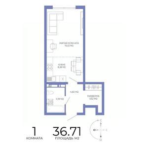 1-к квартира, строящийся дом, 37м2, 9/17 этаж