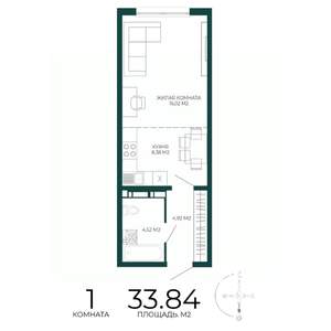 1-к квартира, строящийся дом, 34м2, 16/17 этаж