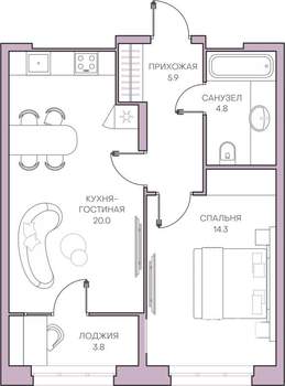 1-к квартира, вторичка, 49м2, 4/16 этаж