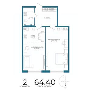 2-к квартира, вторичка, 64м2, 3/17 этаж