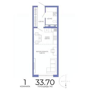 1-к квартира, строящийся дом, 34м2, 5/17 этаж