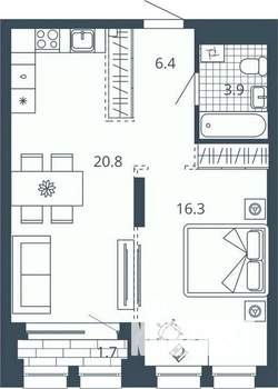 1-к квартира, вторичка, 50м2, 5/24 этаж