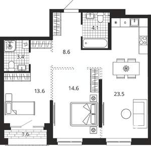 2-к квартира, вторичка, 69м2, 13/23 этаж