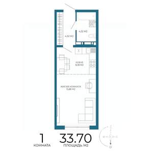 1-к квартира, строящийся дом, 34м2, 5/17 этаж