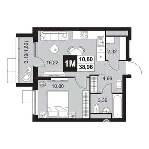 2-к квартира, вторичка, 39м2, 3/20 этаж
