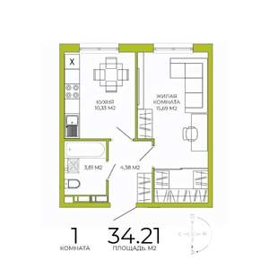 1-к квартира, строящийся дом, 34м2, 11/18 этаж
